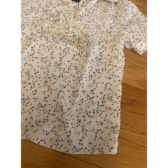 NWT Allegra K Women's White & Black Polka Dot Short Sleeve Blouse Size Medium - Picture 3 of 9